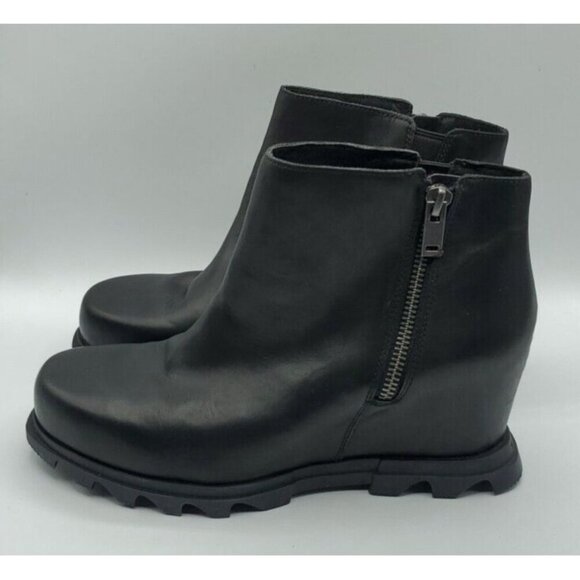 Sorel Women's Joan of Arctic Wedge III Zip Chelsea Boot Black Sea Salt Size 10 - Picture 4 of 13